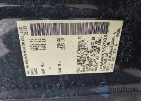 2017 Nissan Maxima 3.5 Sl из США, поврежденный, VIN 1N4AA6AP9HC432988